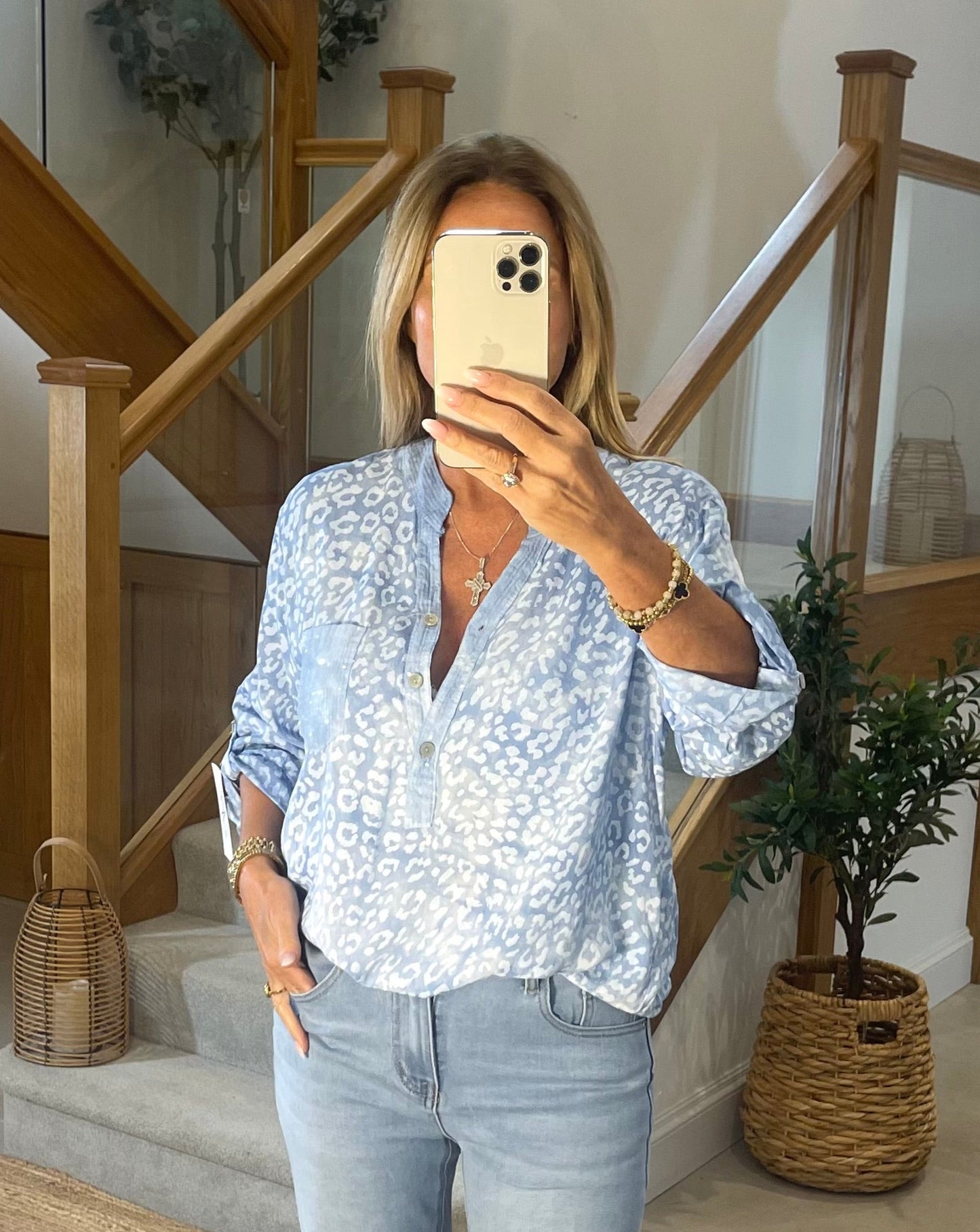 Daisy Leopard Print Shirt in Blue