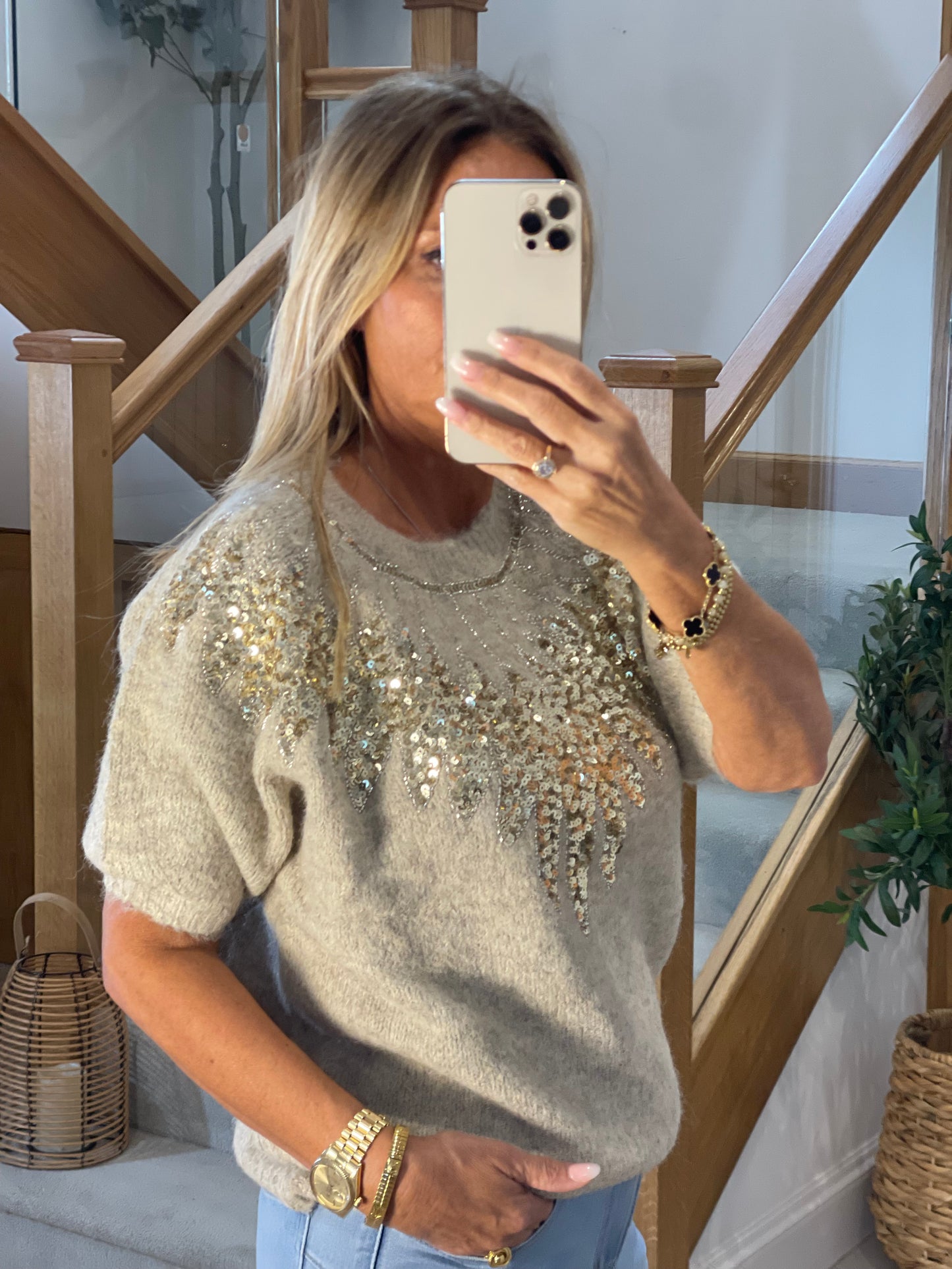 Arabella Wool Mix Jumper With Feather Sequin Detail