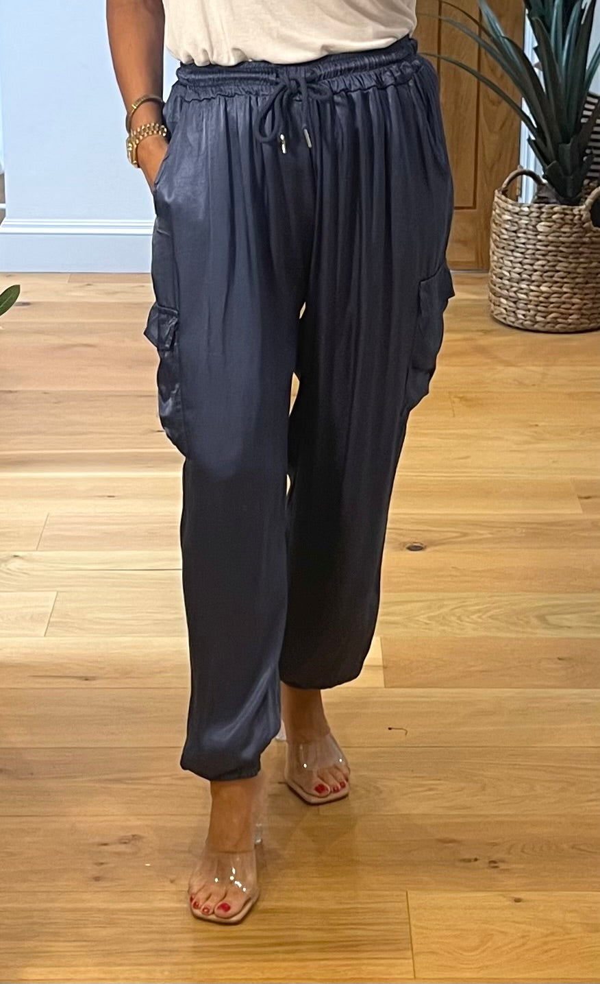 Luxe Cargo Pants in Navy Blue