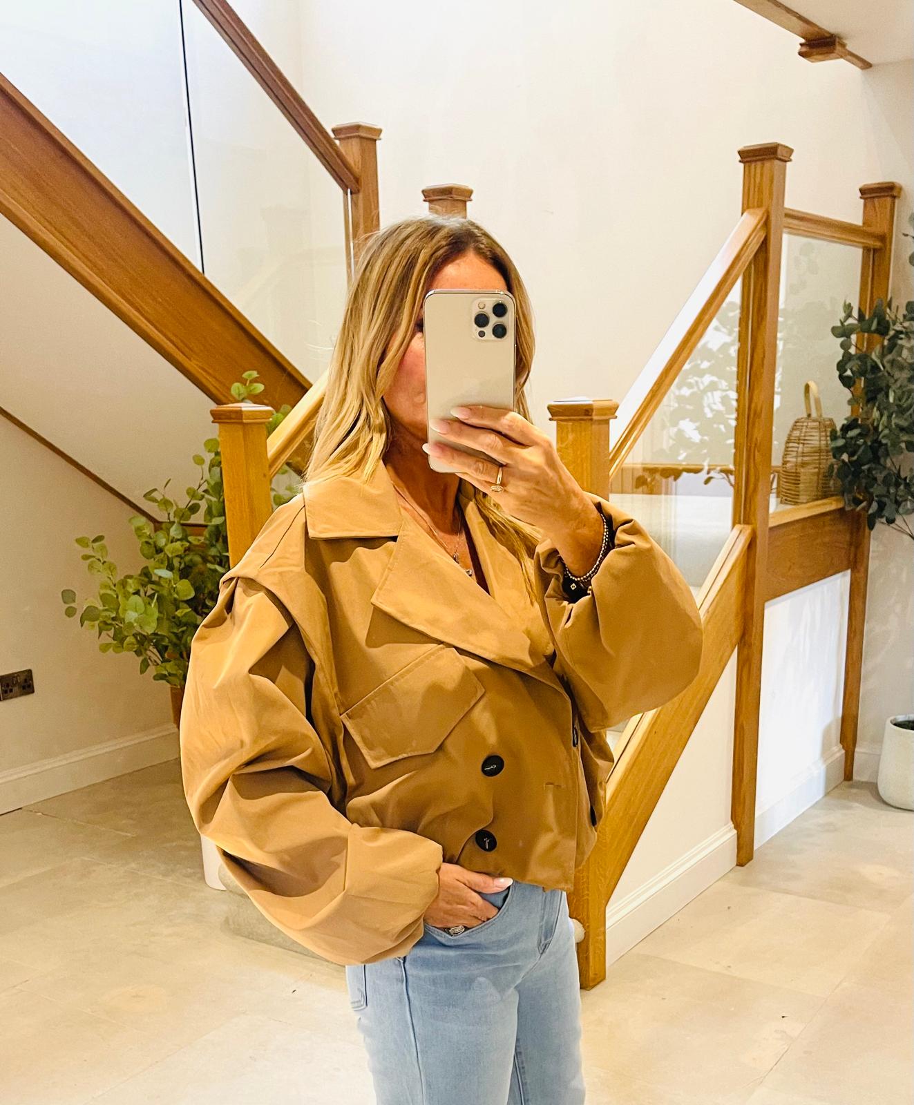 Carmen Cropped Double Breasted Camel Mac Coat