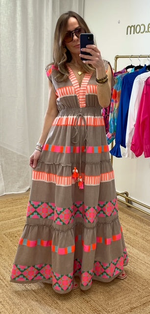 Savannah Brown Orange Maxi Dress