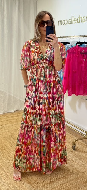 Sorrento Pink Gold V Neck Open Back Maxi Dress