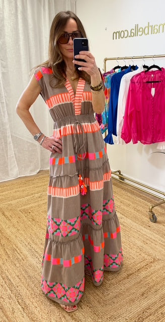 Savannah Brown Orange Maxi Dress