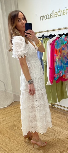 Valentina White Ruffles Midi Dress