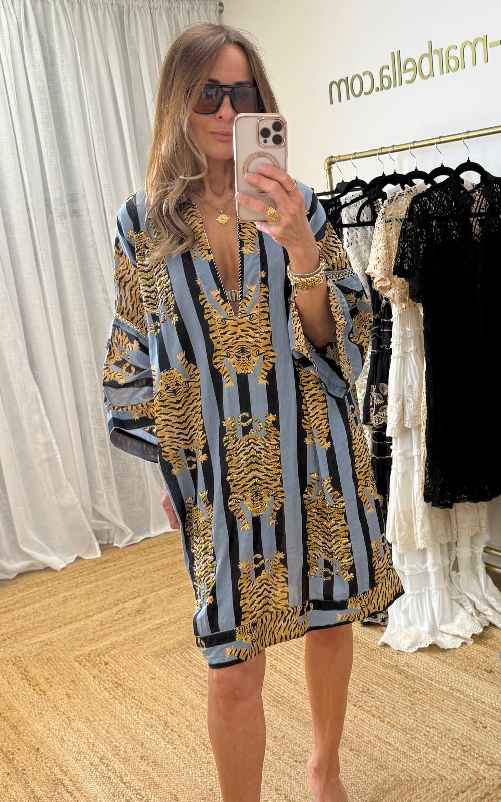 Tiger Cotton Kaftan with stripe