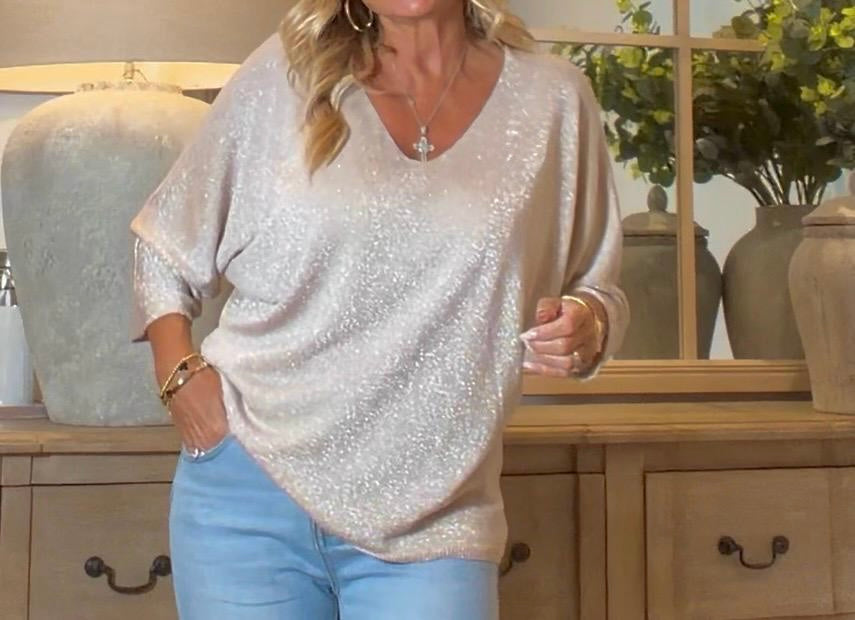 Charlotte Gold Sparkle V-Neck Top