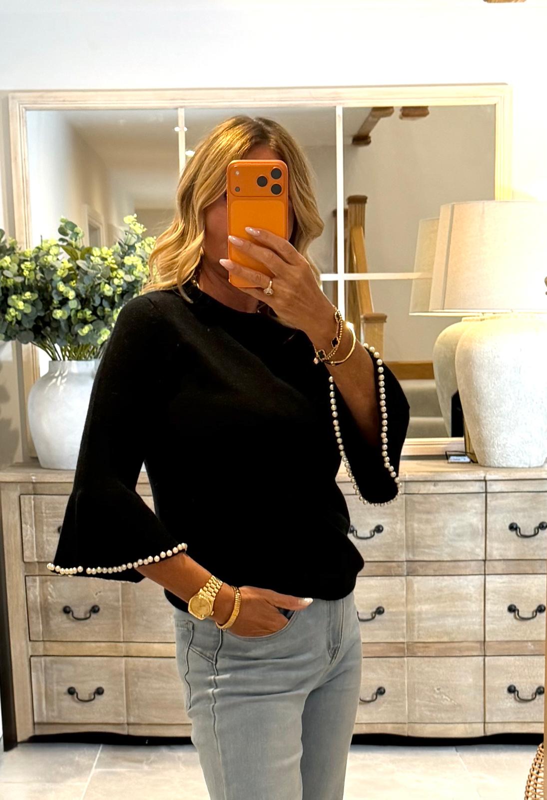 Katie Jumper with Bell Sleeves with  Pearl Edging