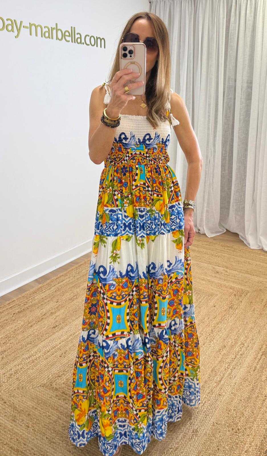 Palermo Cotton Maxi with Spaghetti Tie Straps and Full Skirt