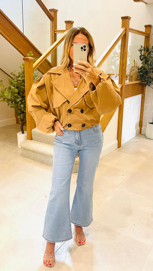 Carmen Cropped Double Breasted Camel Mac Coat