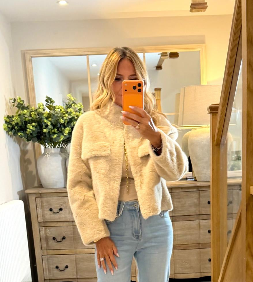 Natalie Faux Fur Jacket with Front Pockets