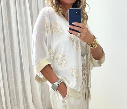 Margot white and gold batwing cardigan