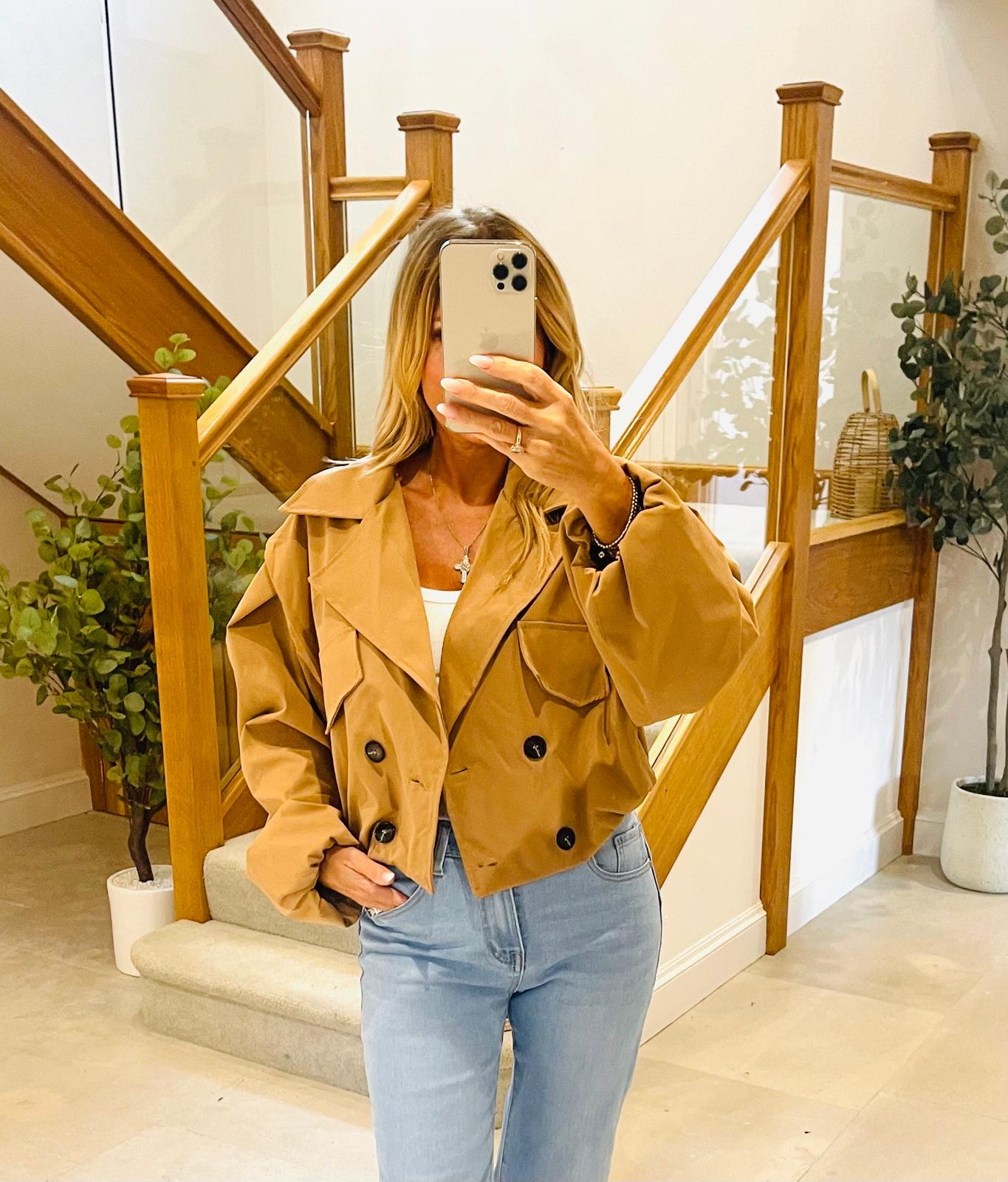 Carmen Cropped Double Breasted Camel Mac Coat
