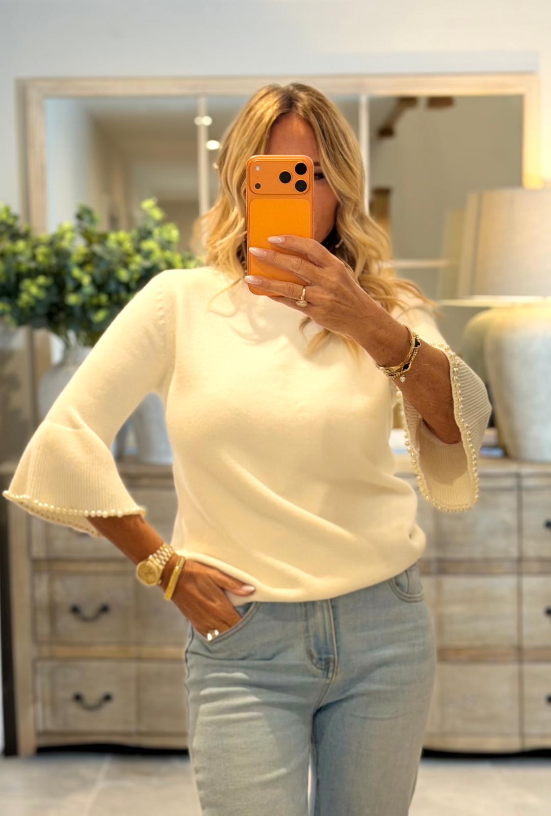 Katie Jumper with Bell Sleeves with  Pearl Edging