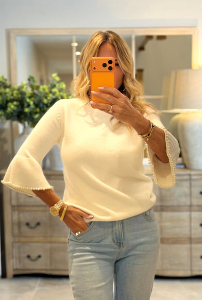 Katie Jumper with Bell Sleeves with  Pearl Edging