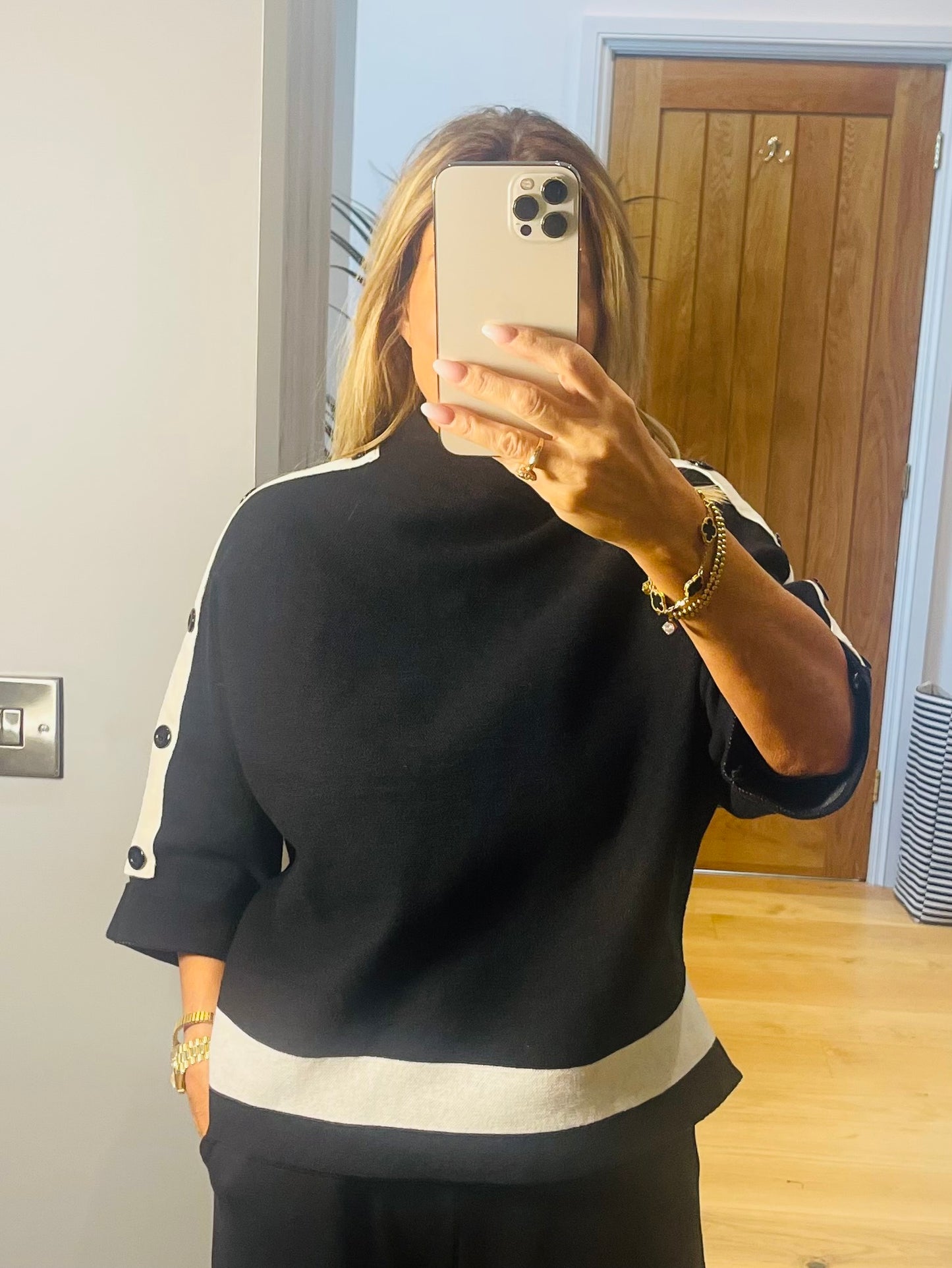 Sydney Monochrome Jumper with Stripe at Waist and Sleeve