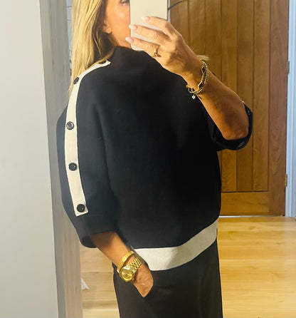 Sydney Monochrome Jumper with Stripe at Waist and Sleeve