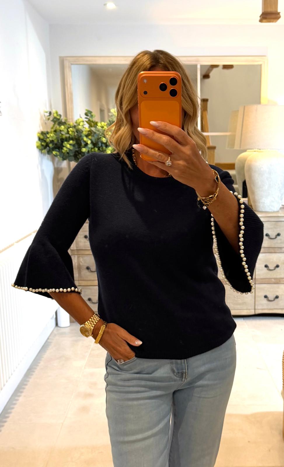 Katie Jumper with Bell Sleeves with  Pearl Edging