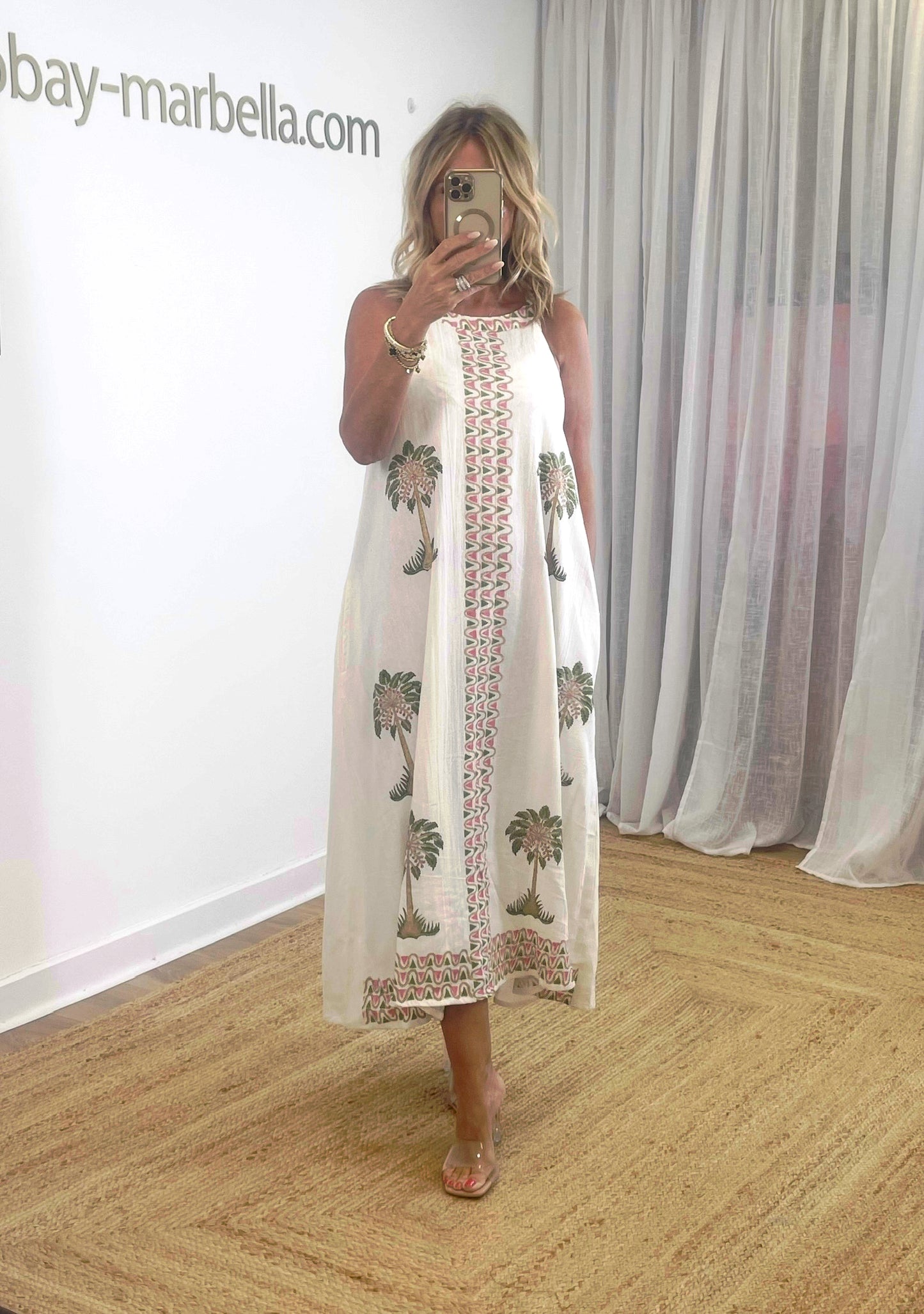 Cecily High Neck Ivory Maxi with Palm Print