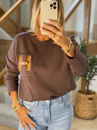 Camilla Long Sleeve Top with H Emblem