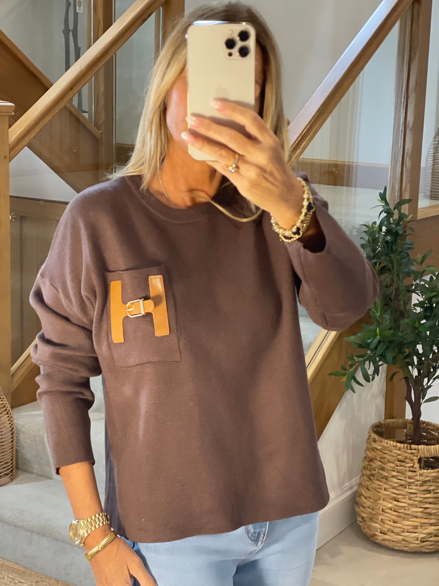 Camilla Long Sleeve Top with H Emblem
