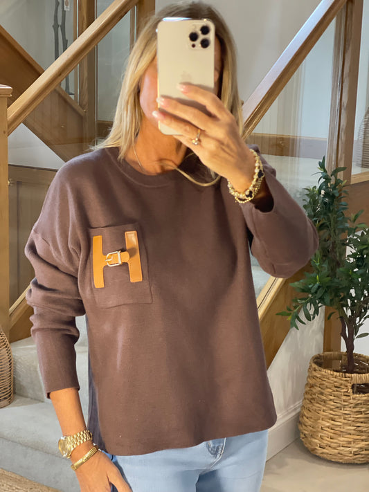Camilla Long Sleeve Top with H Emblem