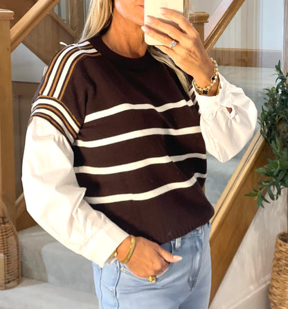 Fay Striped Top with Shirt Sleeves