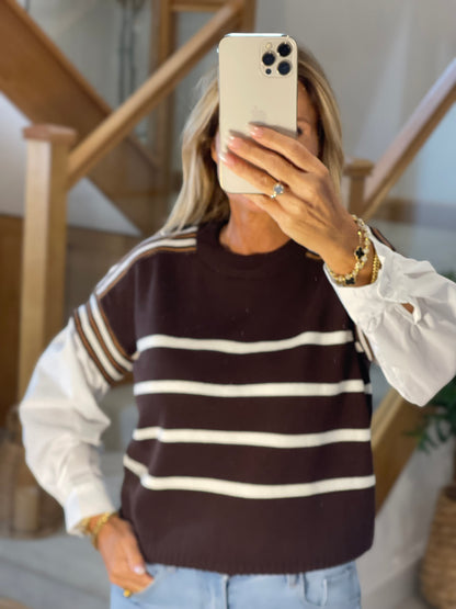 Fay Striped Top with Shirt Sleeves