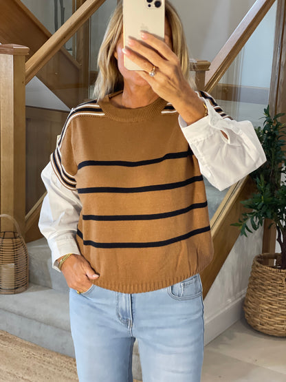 Fay Striped Top with Shirt Sleeves