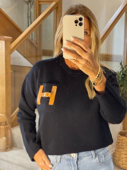 Camilla Long Sleeve Top with H Emblem