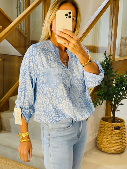 Daisy Leopard Print Shirt in Blue