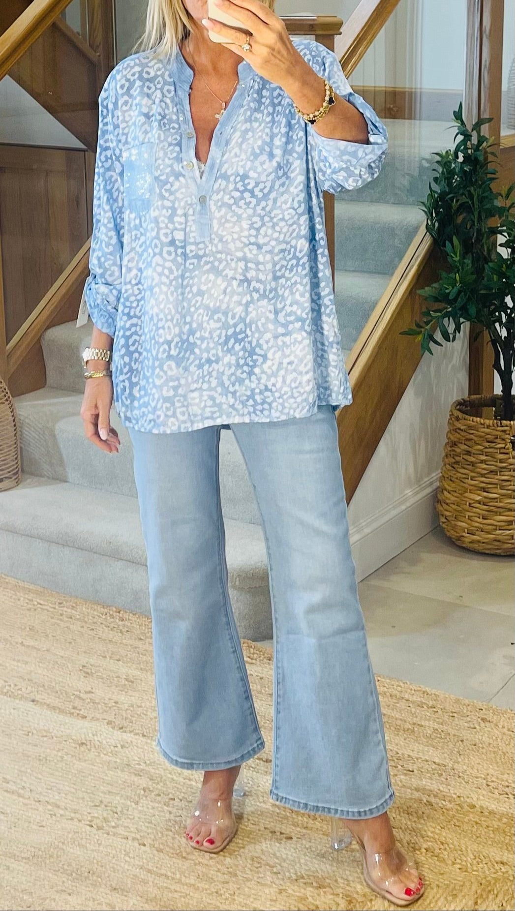 Daisy Leopard Print Shirt in Blue