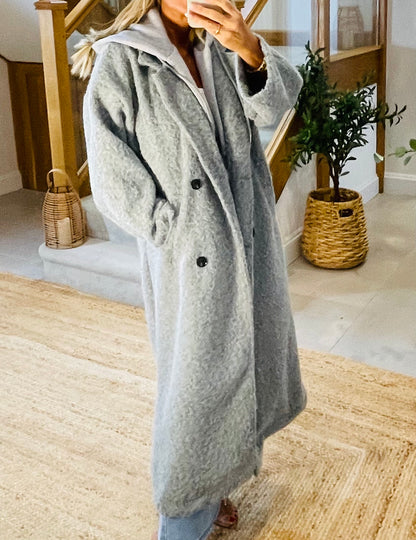 Maddie Double Breasted Full Length Over Coat with Hood