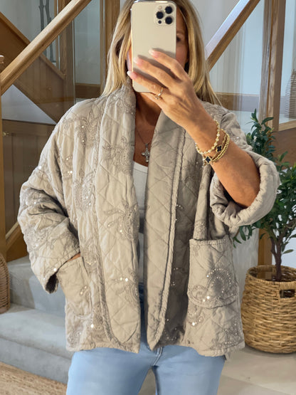 Laura Embroidered Quilted Jacket with Small Sequins