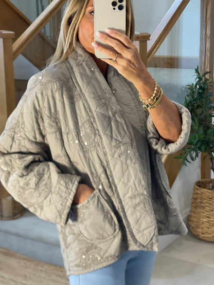 Laura Embroidered Quilted Jacket with Small Sequins