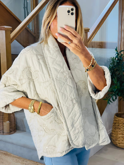 Laura Embroidered Quilted Jacket with Small Sequins