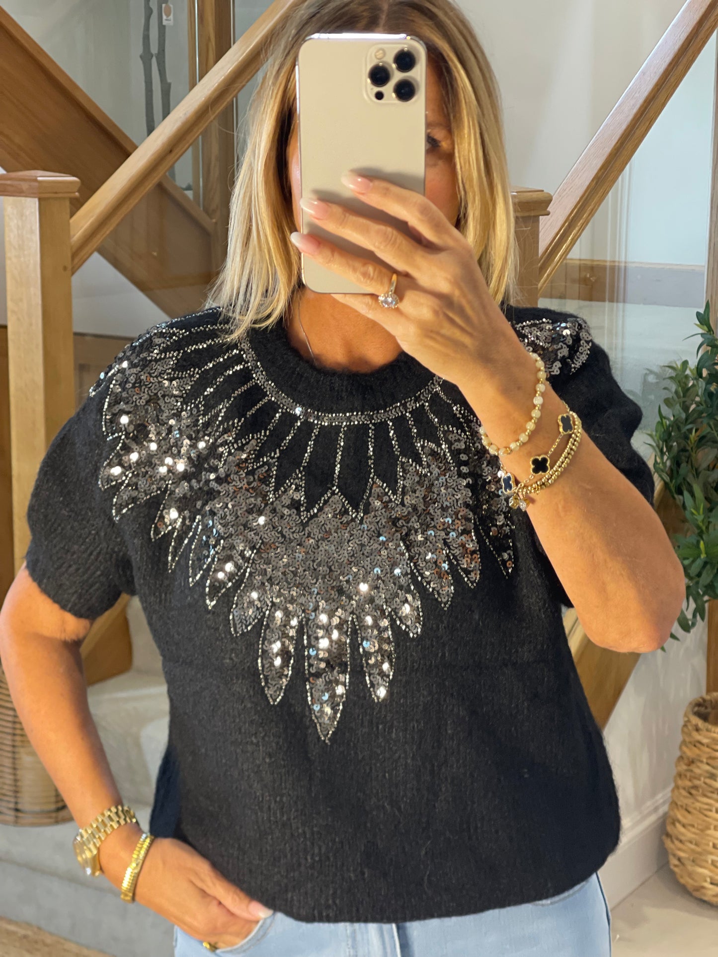 Arabella Wool Mix Jumper With Feather Sequin Detail