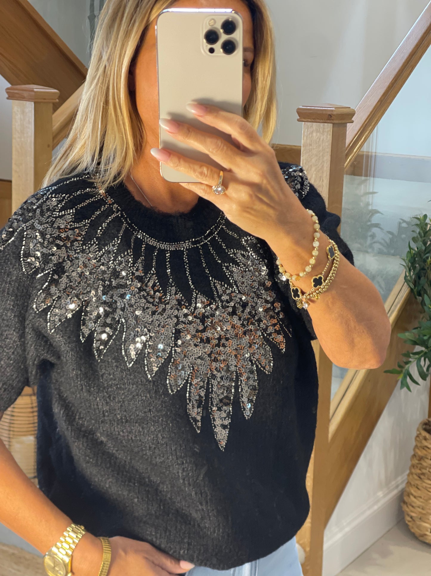 Arabella Wool Mix Jumper With Feather Sequin Detail