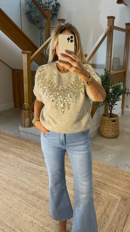 Arabella Wool Mix Jumper With Feather Sequin Detail