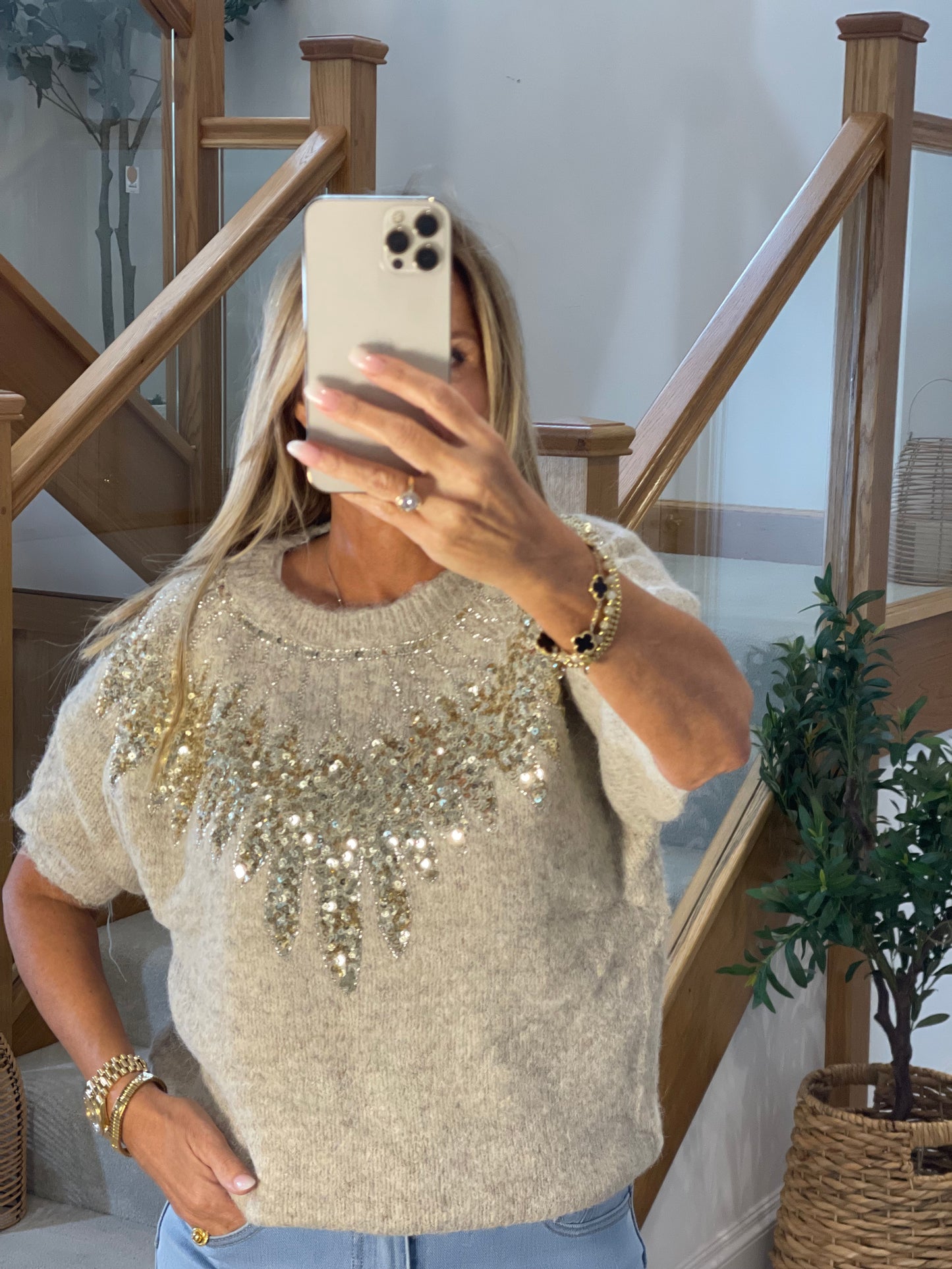 Arabella Wool Mix Jumper With Feather Sequin Detail