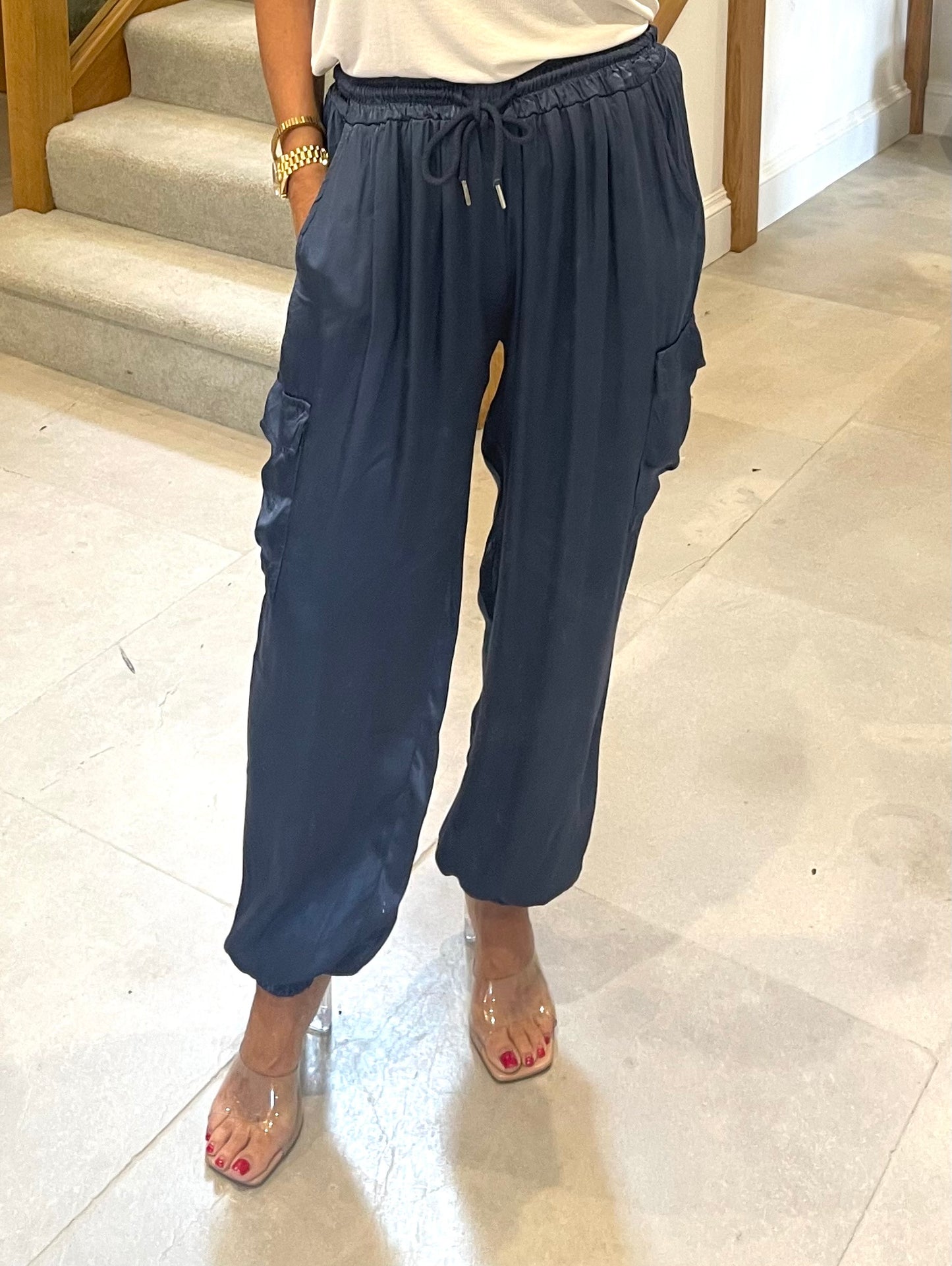 Luxe Cargo Pants in Navy Blue