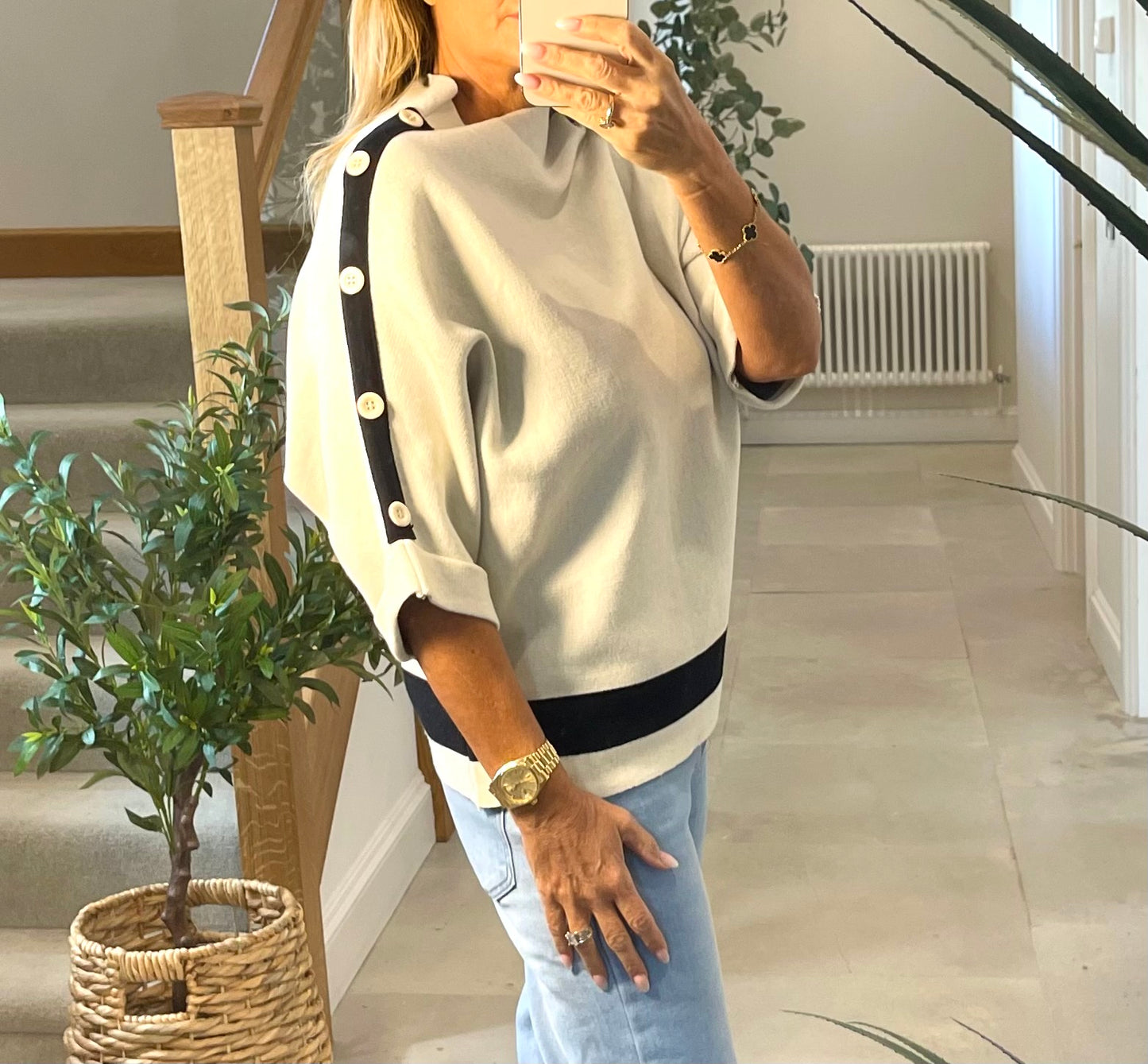 Sydney Monochrome Jumper with Stripe at Waist and Sleeve