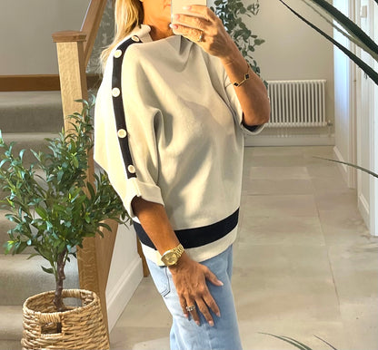 Sydney Monochrome Jumper with Stripe at Waist and Sleeve