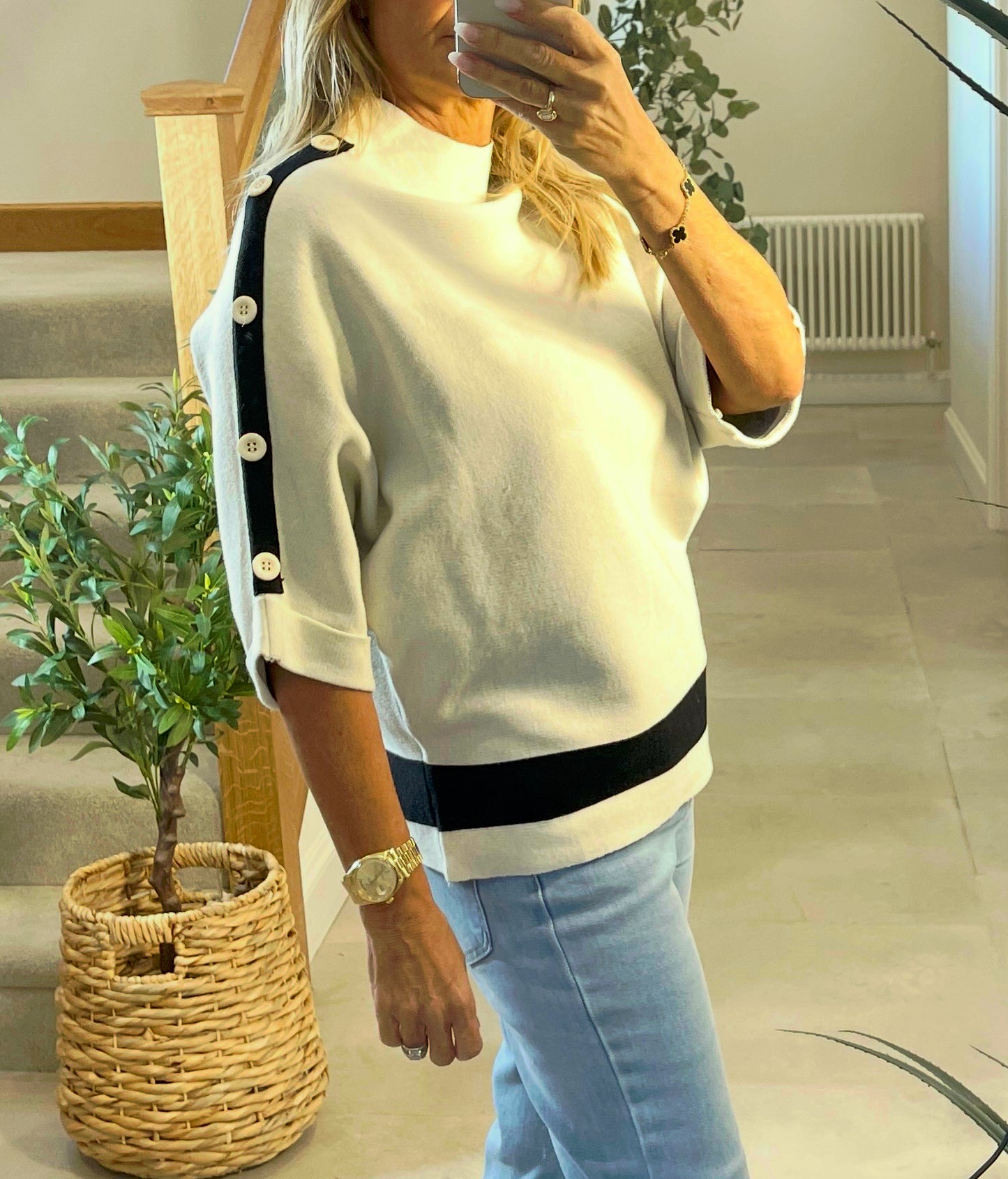 Sydney Monochrome Jumper with Stripe at Waist and Sleeve