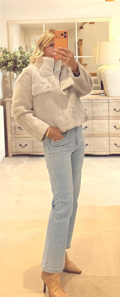 Natalie Faux Fur Jacket with Front Pockets