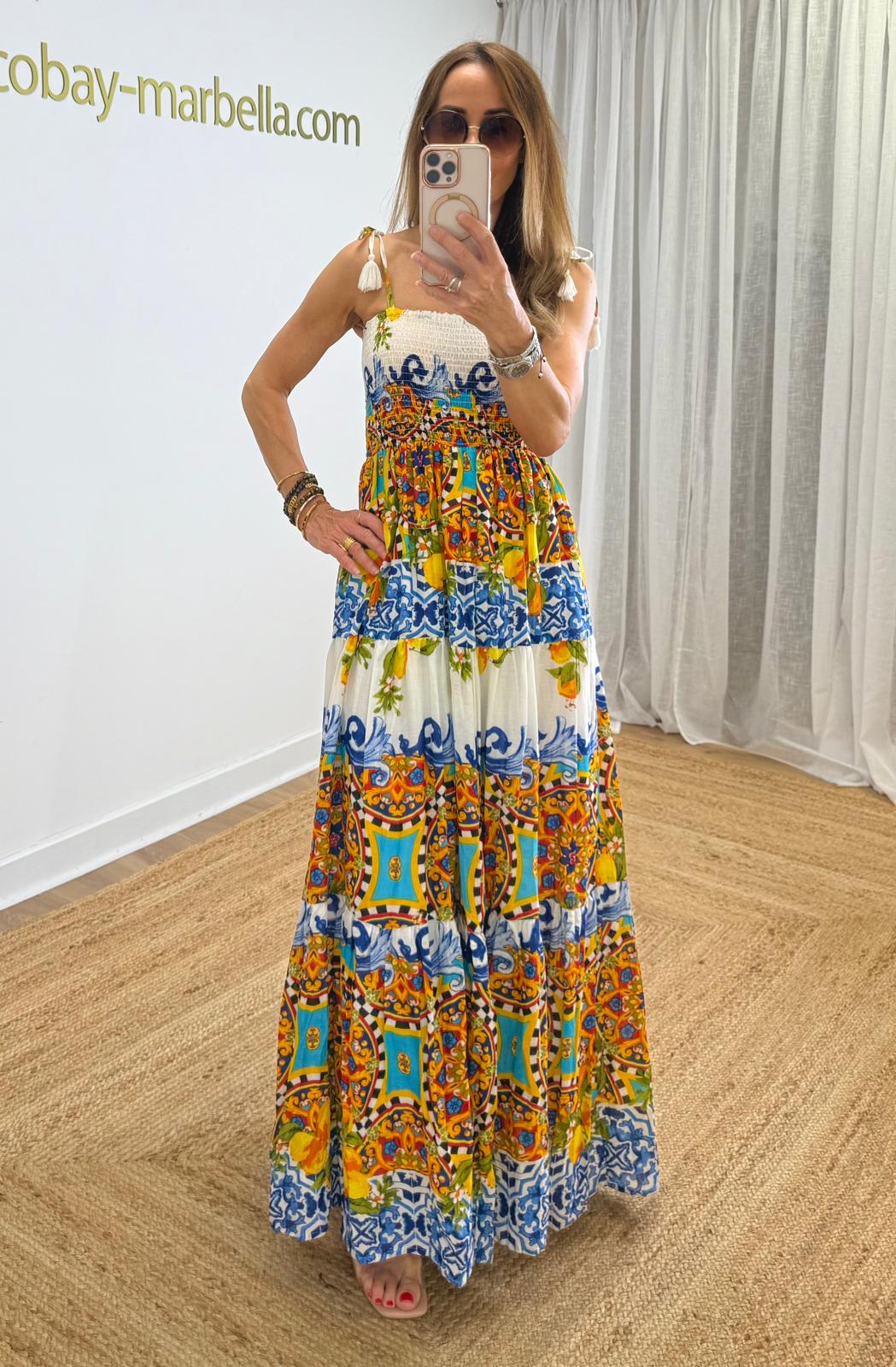 Palermo Cotton Maxi with Spaghetti Tie Straps and Full Skirt