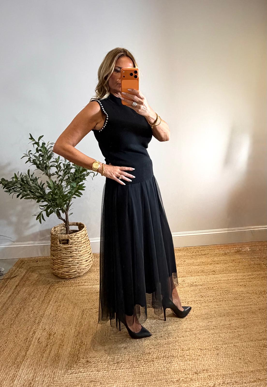 Paloma High Neck Tank Top with Jewelled Edging