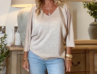 Charlotte Gold Sparkle V-Neck Top