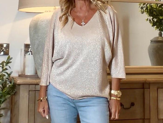 Charlotte Gold Sparkle V-Neck Top