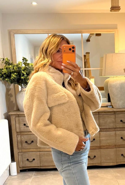 Natalie Faux Fur Jacket with Front Pockets