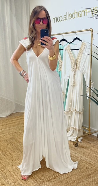 Amalfi White Dress With Sequin Shoulders